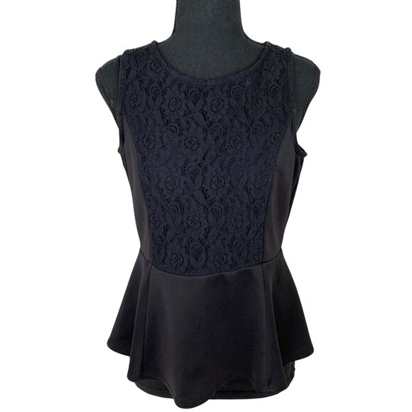 Black Satin Lace Sleeveless Fitted Top - Picture 1 of 9